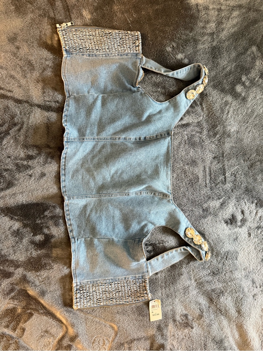 Denim Crop Overalls Top in Light Blue